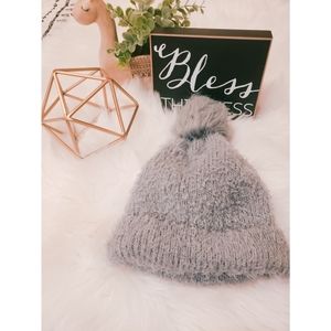 Grey Faux Beanie w/ Puff on Top